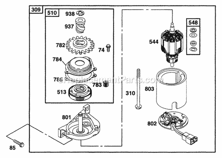 Electric Starter Diagram and Parts List for 12M802-0650-01  Briggs and Stratton Engine